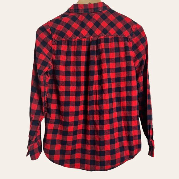 J.Crew Red Black Plaid Flannel Perfect Fit Popover Shirt Size Small Petite - Picture 5 of 7